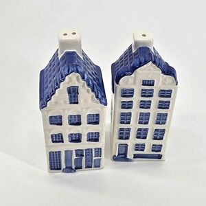 Delft Blue Salt & Pepper Shakers Holland Handpainted Canal Houses Blue White Set